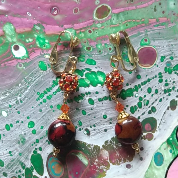 5/$20 - Orange Rhinestone dangle earrings - Picture 2 of 4